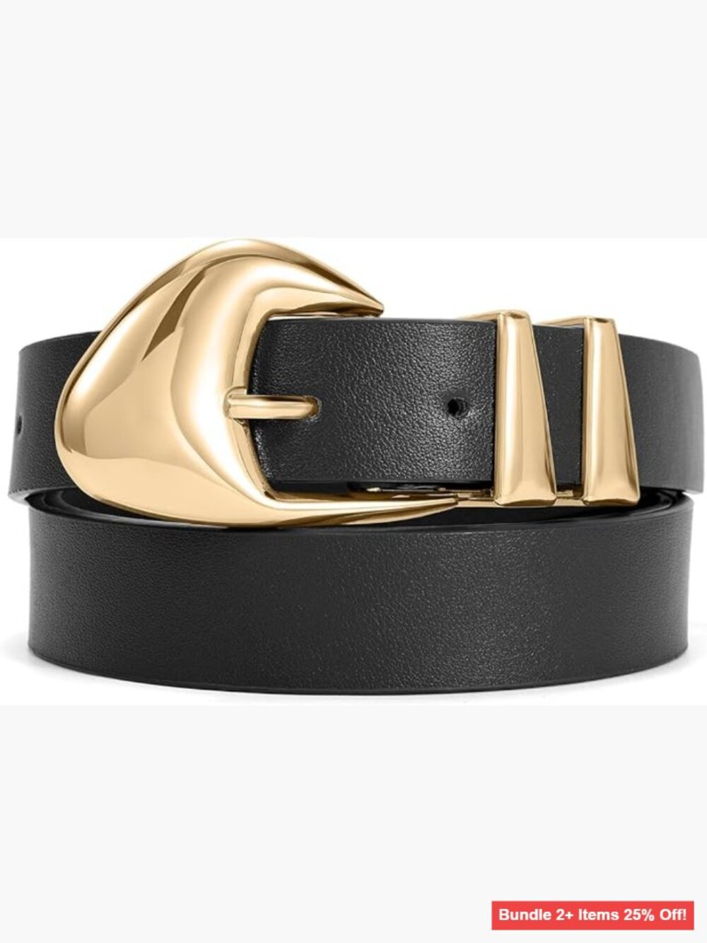 Women's Faux Leather Belt with Gold Buckle, Size M for Waist 32-37 Inches